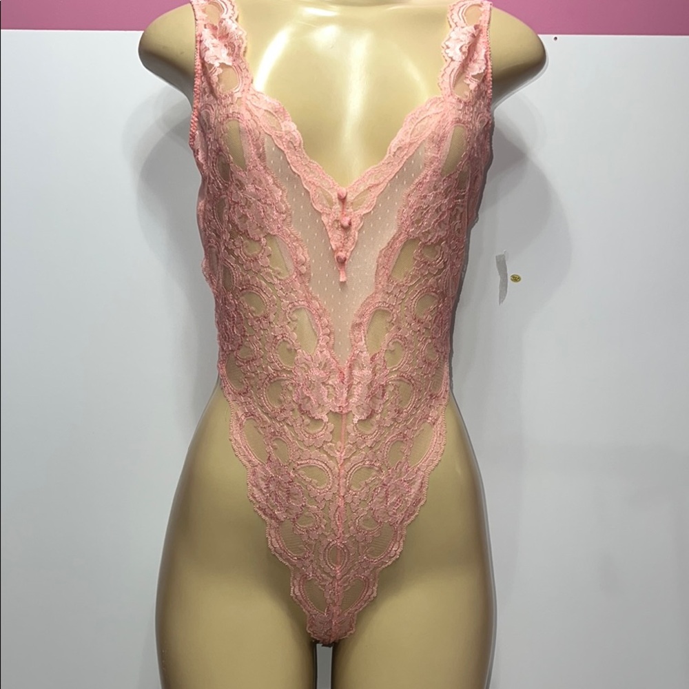 Victoria's Secret Pink Lace Sheer Plunge Bodysuit